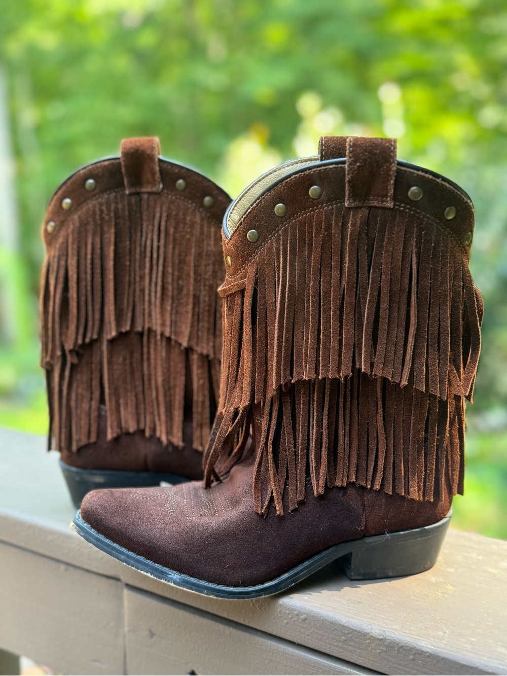 SHYANNE® GIRLS' FRINGE SNIP TOE WESTERN BOOTS Size 1